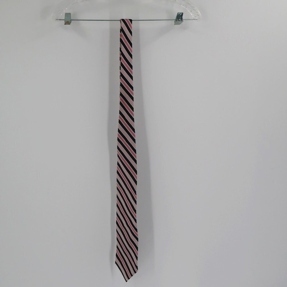 Campia Moda Men's Pink Blue Striped Tie 100% Silk